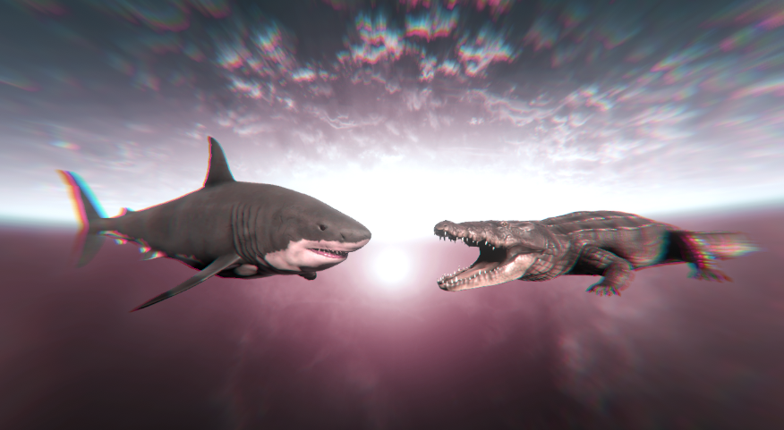 サメとワニが対峙する画像